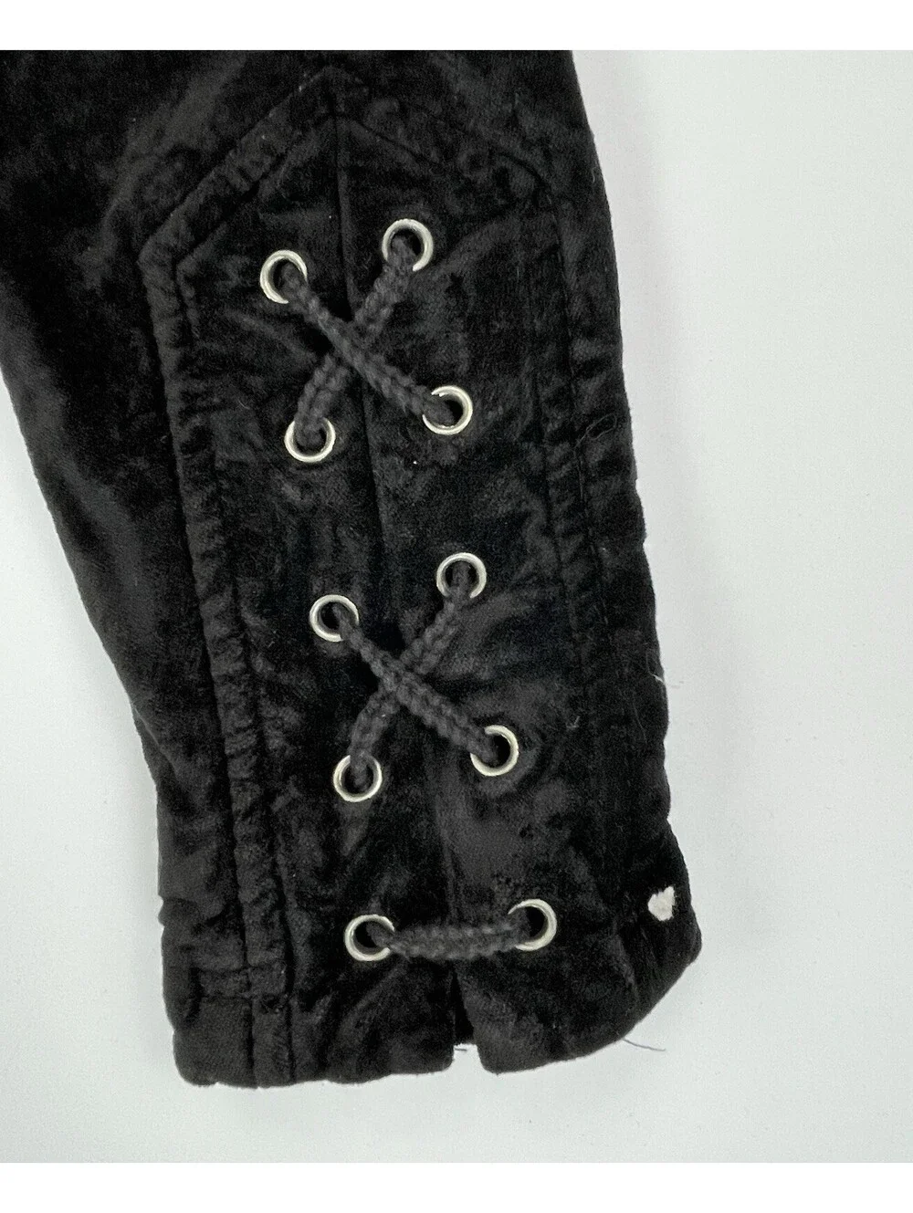 FREE PEOPLE Black Lacey Velvet Moto Jacket Lace Up Sleeve Corset Biker XS